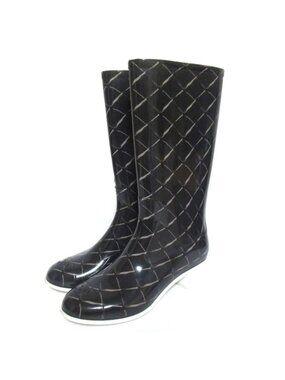 Chanel Quilted Pattern Rain Boots Size 37 Black
